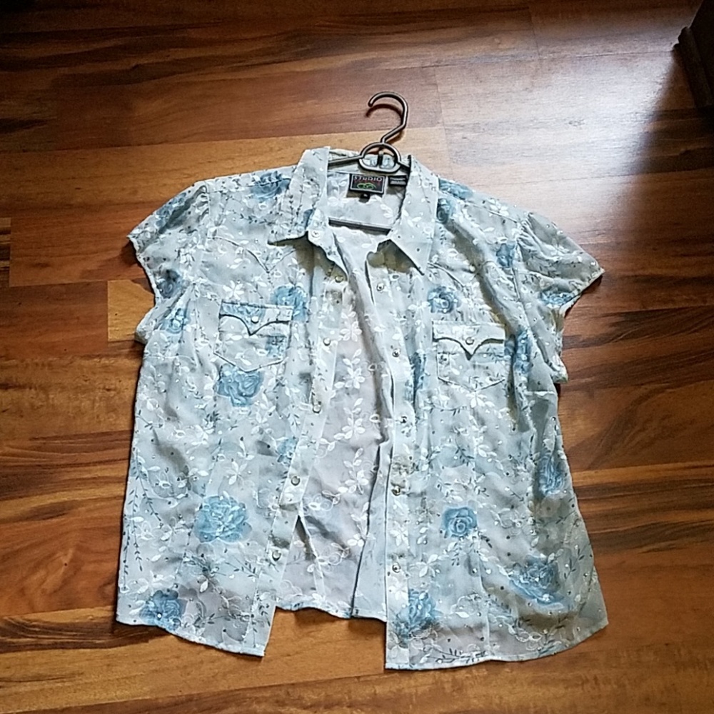 Light blue sparkle flower blouse